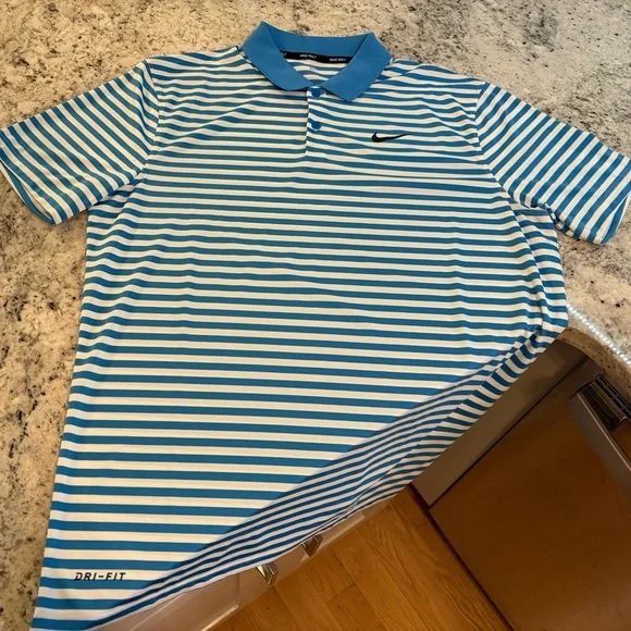 Nike Dry Fit Men's Blue Striped Polo Shirt Size M - Picture 1 of 3